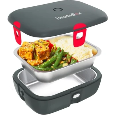 Imagen de Faitron HeatsBox Style+ Fiambrera Eléctrica para Calentar Alimentos sin BPA, Con Aplicación Controlable, Batería Integrada, Termica de Acero Inoxidable a Prueba Fugas (925 ml) Gris
