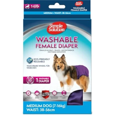Imagen de Simple Solution Pañales Reutilizables Lavables para Perras Absorbentes con Ajuste a Prueba de Fugas Micción Excitable o Incontinencia 1 x Pañal Mediano