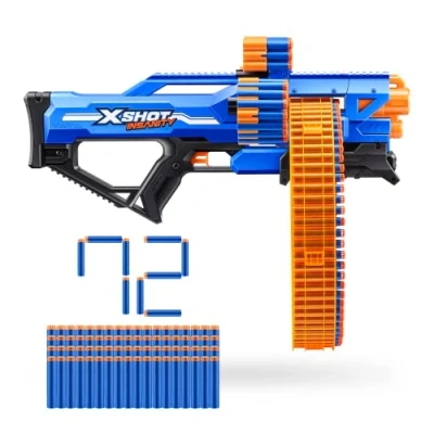 Imagen de X Shot Insanity Mad Mega Barrel de ZURU con 72 Dardos, Dardos tecnología Air Pocket y Almacenamiento