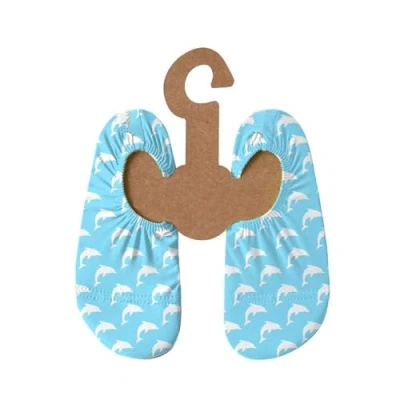 Imagen de Slipstop Zapatos de playa para niños, antideslizantes, deportivos, natación, vacaciones, unisex, protección solar UPF 50+, Azul con delfines, 21/23 EU