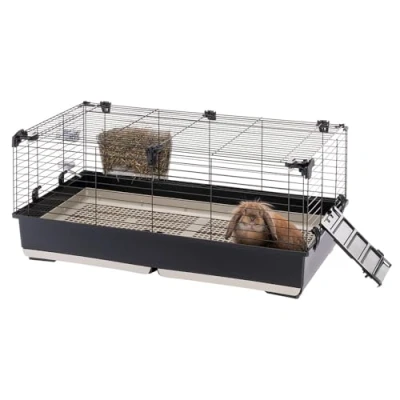 Imagen de Ferplast Jaula Conejo Tommy 100, Conejos, Cobayas, Mascotas, Jaulas para Conejera con Rejilla y Bebedero 99,5 x 53 h 48 cm, Techo Abrible, en Metal Pintado Plástico