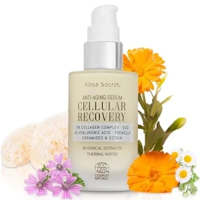 Imagen de Sérum Antiedad CELLULAR RECOVERY: Tratamiento Facial Mujer con Serum Ácido Hialurónico, Colágeno Vegano y CoQ10 Hidratante, Reafirmante Antiarrugas ECOCERT COSMOS NATURAL, Cruelty Free 50ml
