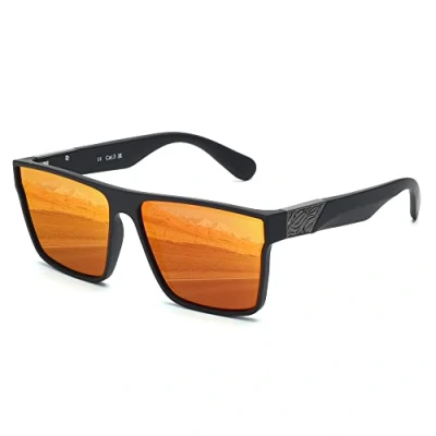 Imagen de JIM HALO Retro Gafas de Sol Polarizadas Hombres Mujeres, Flat Top Cuadrado Conducir UV400 Negro Rojo