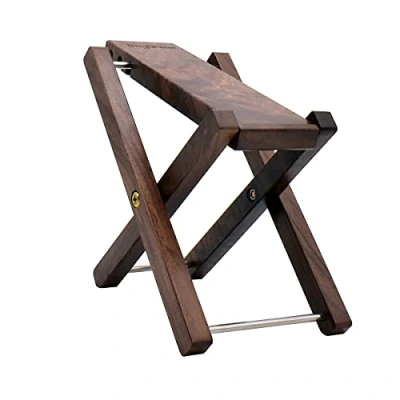 Imagen de reposapiés para guitarra de madera, 3 posiciones altura ajustable, plegable madera maciza, pedal nogal negro (patas negro)