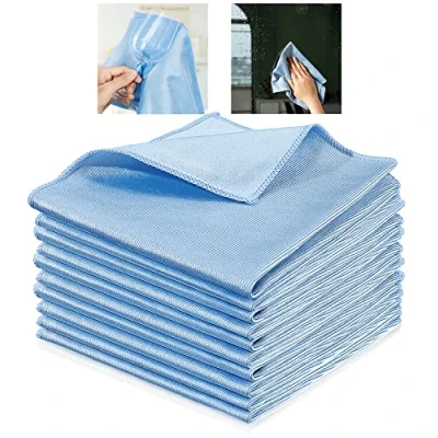 Imagen de paños de limpieza microfibra, 10 unidades, vidrio, sin pelusas, arañazos, para ventanas espejos, 30 x cm, color azul