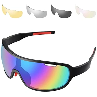 Imagen de SAWUTPV Gafas de Ciclismo Polarizadas Sol Deportivas para Hombre y Mujer Viento Arena Radiación con 5 Lentes Intercambiables (Black)