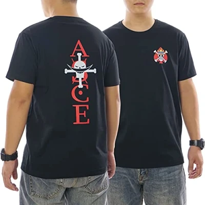 Imagen de One Piece Japonés Anime Ace Luffy Spade Whitebeard Pirates Camiseta Premium 100% Algodón Hombre/Mujer T Shirt (Negro,XXL)