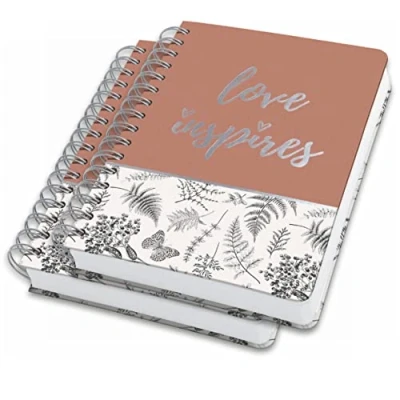 Imagen de SIGEL JN605 Lote de 2 Cuadernos notas espirales premium, 16,8 x 21,5 cm, punteado, tapa dura, motivo hojas, negro/beige/marrón Jolie