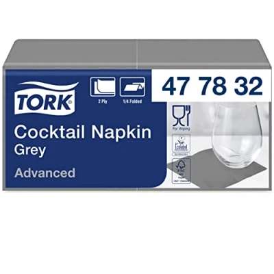 Imagen de Tork 477832 Cocktail Servilleta de papel, 2 capas, 12 paquetes 200 unidades (2400 servilletas), 24 cm x /Advanced, color gris