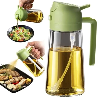 Imagen de TrendPlain Botella dispensadora de aceite oliva 470ml Dispensador 2 en 1 y pulverizador Spray cocina para freidora aire ensaladas Verde