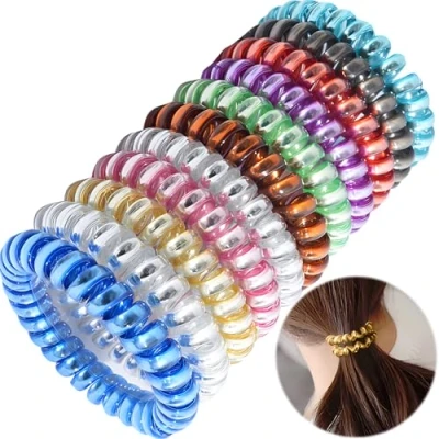 Imagen de CAILI Espiral Elástico Cintas para el Pelo,Forma de Pelo Elásticas Porta Cola Caballo Bobbles Cuerdas Cordón Telefónico Mujeres Niñas (Paquete de10)