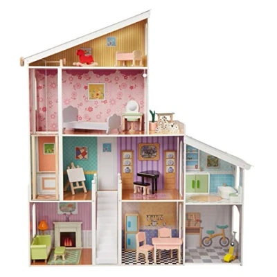 Imagen de Amazon Basics Casa de muñecas madera y 4 pisos muebles para 30.48 cm