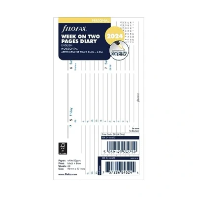 Imagen de Filofax Agenda semanal horizontal personal en dos páginas con citas 2024