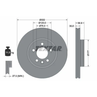 Imagen de TEXTAR 92307705 Disco de freno 332 30 05/06 120 ventilación interna revestido altamente carbonizado sin buje rueda VOLKSWAGEN: Amarok Pick up