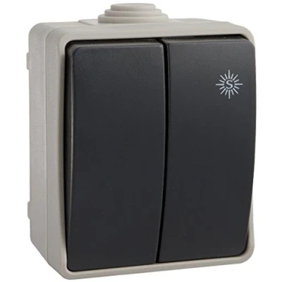 Imagen de SOLERA 3313 Doble conmutador/interruptor estanco de superficie, IP54, gris.
