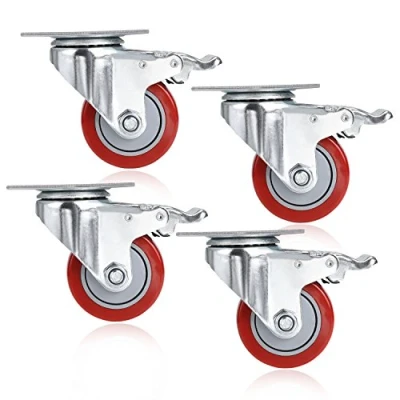Imagen de COOCHEER Ruedas giratorias con freno, 400 kg, 4 unidades, 75 mm, color rojo