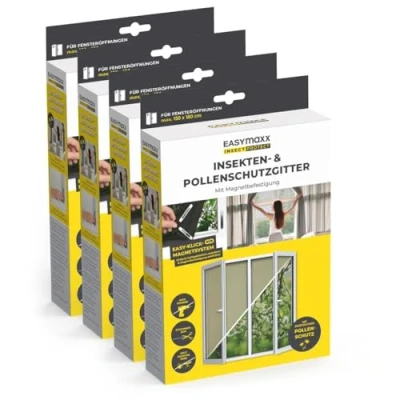 Imagen de EASYmaxx Insect Protect mosquitera para ventana, recortable, protección contra insectos ventanas de hasta 150 x 180 cm, imán con rejilla el polen, montaje fácil