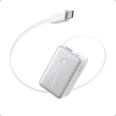 Imagen de Anker Nano Power Bank Cargador portátil de 10000 mAh Cable retráctil InstaCord 70 cm batería 45W Potencia máxima, para iPhone 16 Pro MAX, iPad, Galaxy, Pixel y más