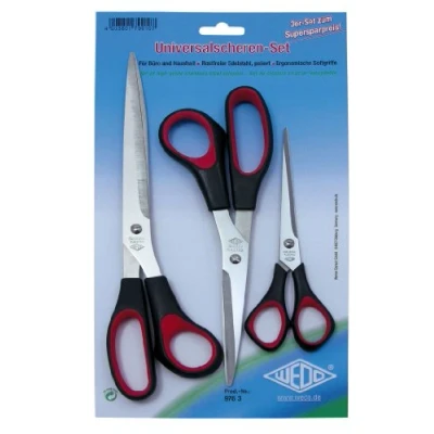 Imagen de Wedo 9763 Juego de Tijeras Universales, Acero Inoxidable, 3 Piezas, 16/21/25.5 Cm, Negro/Rojo