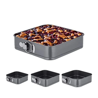 Imagen de Relaxdays Set 4 Moldes Bizcocho, Cuadrados, 15/18/22/26 cm, Acero Inoxidable, Revestimiento Antiadherente, Antracita