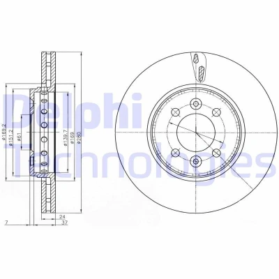 Imagen de DELPHI BG4536C Disco de freno 280 24 4 ventilado revestido altamente carbonizado sin cojinete rueda, anillo sensor ABS RENAULT: MEGANE 2, CLIO 3