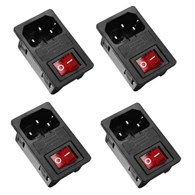 Imagen de Oiyagai 4 Conjuntos de Conector Módulo Entrada IEC320 C14 con Fusible y Interruptor, Enchufe Potencia Macho, AC 250V 10A (Rojo)