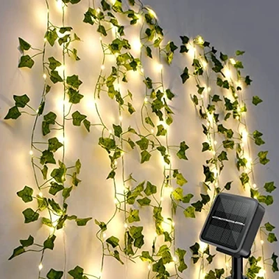 Imagen de GuKKK Guirnaldas Luces Led Solares Exterior Solar, Cadena de Hiedra Artificial 100LED 10M, 8 Modos, Impermeables Decoración, para Jardín