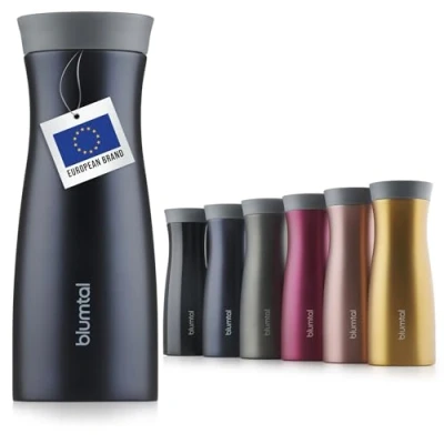 Imagen de Blumtal Vaso Térmico Café con cierre hermético para bebidas frías y calientes Termo pequeño llevar, Azul Océano, 380 ml