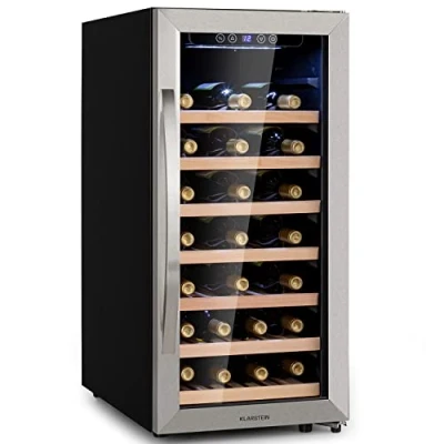 Imagen de Klarstein Vinoteca 38 Botellas, Nevera Vinos, Una Zona de Refrigeración, Expositora Vino y Cerveza, Interior Exterior con Puerta Cristal, Protección UV, 5 18C