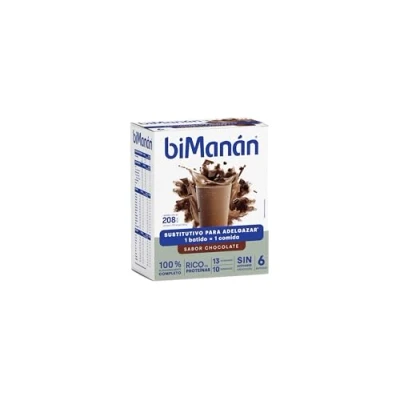 Imagen de biManán Batido de Chocolate, Batidos Sustitutivos Comidas para Adelgazar, Bajos en Calorías, Ayudan a Perder y Controlar el Peso, con Proteínas, Vitaminas Minerales 6 x 50 g: 300 g