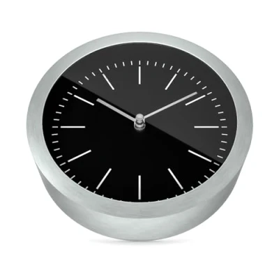 Imagen de Mebus Reloj de Pared y Mesa 2 en 1 con Carcasa Aluminio Cepillado, sin Ruido tictac Gracias al preciso Mecanismo Cuarzo, Negro/Plata, 15 cm pequeño