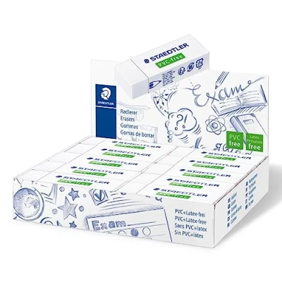 Imagen de STAEDTLER PVC Free. Goma de borrar sin PVC, látex y ftalatos. Caja expositora con 20 gomas (525 B20 VE)