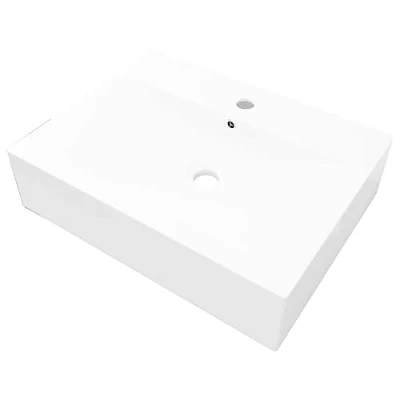 Imagen de vidaXL Lavabo Rectangular Agujero de Grifo y Desbordamiento Cerámica Blanco