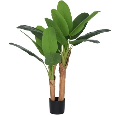 Imagen de HOMCOM Bananera Artificial Ø17x120 cm Planta con Maceta y 15 Hojas Decorativa para Interior Verde