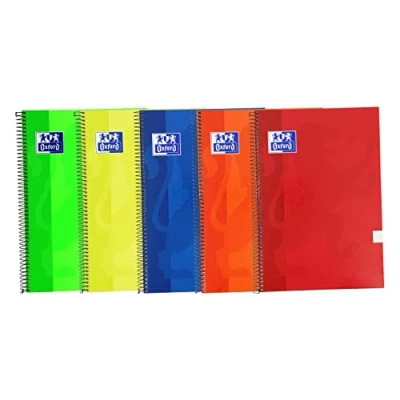 Imagen de Oxford, Cuadernos A4 (Folio), Cuadrícula 4x4 Tapa Extradura, 80 Hojas. Pack 5 Libretas, Colores Surtidos Vivos