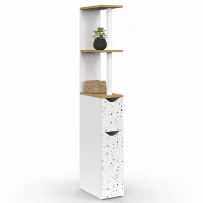 Imagen de Meuble WC étagère hêtre et motif terrazzo avec 2 portes