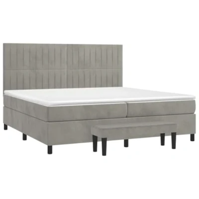 Imagen de vidaXL Cama Box Spring con Colchón Somier de Matrimonio Base Estructura Mueble Dormitorio Habitación Interior Terciopelo Gris Claro 200x200 cm