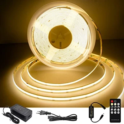 Imagen de TTWAY Tira LED COB 10m 2700K, Luz con Mando Distancia y Fuente Alimentación, 384LED/m, 8mm Ancho, CRI&gt;90, Blanco Calido para Decoración Bar, Fiesta, TV, Dormitorio