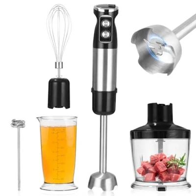 Imagen de Zhufas Batidora de Mano 1000 W 5 in 1, 12 Velocidades Ajustables, Incluye Batidor, Picadora 500 ml y Vaso Medidor 700 ml, Procesador Alimentos