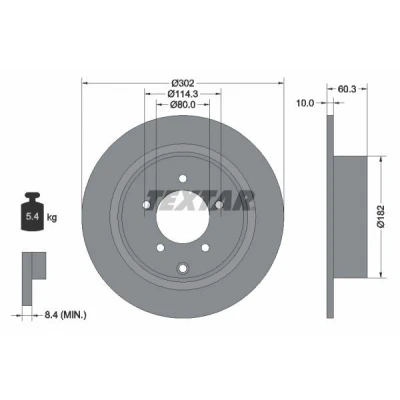 Imagen de TEXTAR PRO 92177303 Disco de freno 302 10 05/06 114,3 macizo revestido sin perno sujeción rueda, buje rueda