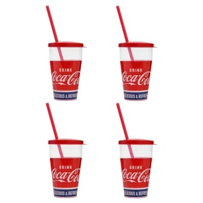 Imagen de Snips, Vasos Coca Cola con Pajita 0,5 L, Juego de Plástico 4 Piezas, y Tapa Made in Italy 0% Bpa