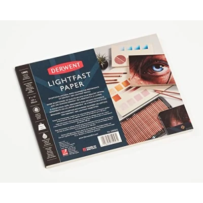 Imagen de Derwent 2305832 Papel Lightfast de 20 Hojas, 100 % Algodón, Sin Ácidos, Prensado en Caliente, Texturizado Nivel Profesional, para Lápices con Base Aceite, 9 x 12 22,9 30,5 cm, 300 g