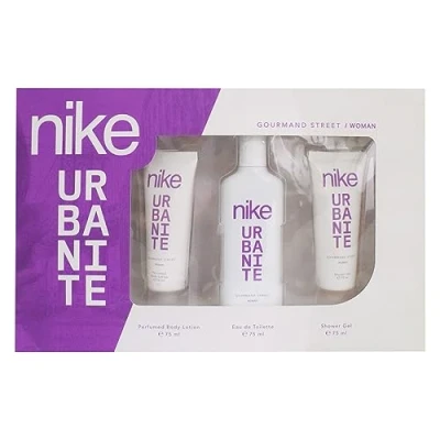 Imagen de NIKE Gourmand Street, Estuche de Regalo Mujer, Colonia 100 ml + Gel Baño 75 Crema Corporal ml, Eau Toilette Femenina, Aroma Cítrico Amaderado, Fragancia Fresca, Elegante y Duradera