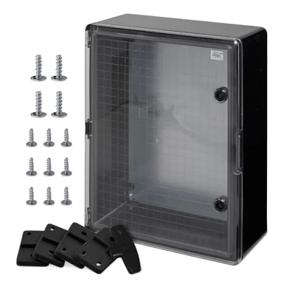 Imagen de caja de montaje en pared IP65 industrial vacía Plástico ABS Placa la Cierre Serie BOXEXPERT Flota Varios tamaños Negro transparente (500x350x190mm)