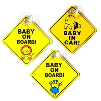 Imagen de Pegatinas Bebe para Coche,Pegatina Baby on Board 3 Pack Pegatina Bebé a Bordo con Ventosa Ninos Automóviles Signos de Seguridad 5 * Pulgadas Amarillo