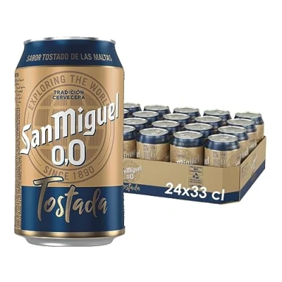 Imagen de San Miguel 0,0 Tostada, Pack 24 Latas x 330ml, Cerveza Sin Alcohol, Sabor Intenso y Tostado, Ligera Refrescante, 0.0% Volumen Alcohol