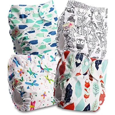 Imagen de Littles and Bloomz pañal reutilizable con bolsillo para bebé, de tela tamaño estándar, 4 pañales, FLP2 0409