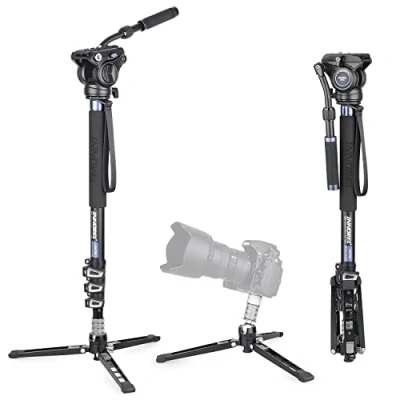 Imagen de Monopod, INNOREL VM70K trípode Monopod para Video Profesional Cámara Telescópica de Aluminio CNC con Cabezal Fluido y Base 3 Patas, Cargue hasta 6kg