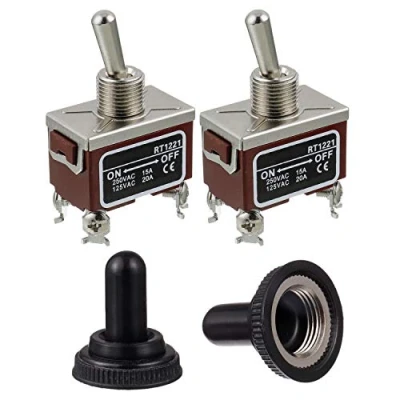 Imagen de BOJACK RT1221 Interruptor de palanca 125V 20A 250V 15A DPST ON OFF basculante 4 terminales con tapa metal a prueba agua (paquete 2 piezas)