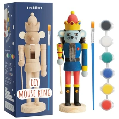 Imagen de THE TWIDDLERS Pinta tu propio Rey Ratón Soldado Cascanueces de madera, 20cm Kit bricolaje hecho a mano, Adorno tradicional madera pino, Decoración navideña con piezas móviles